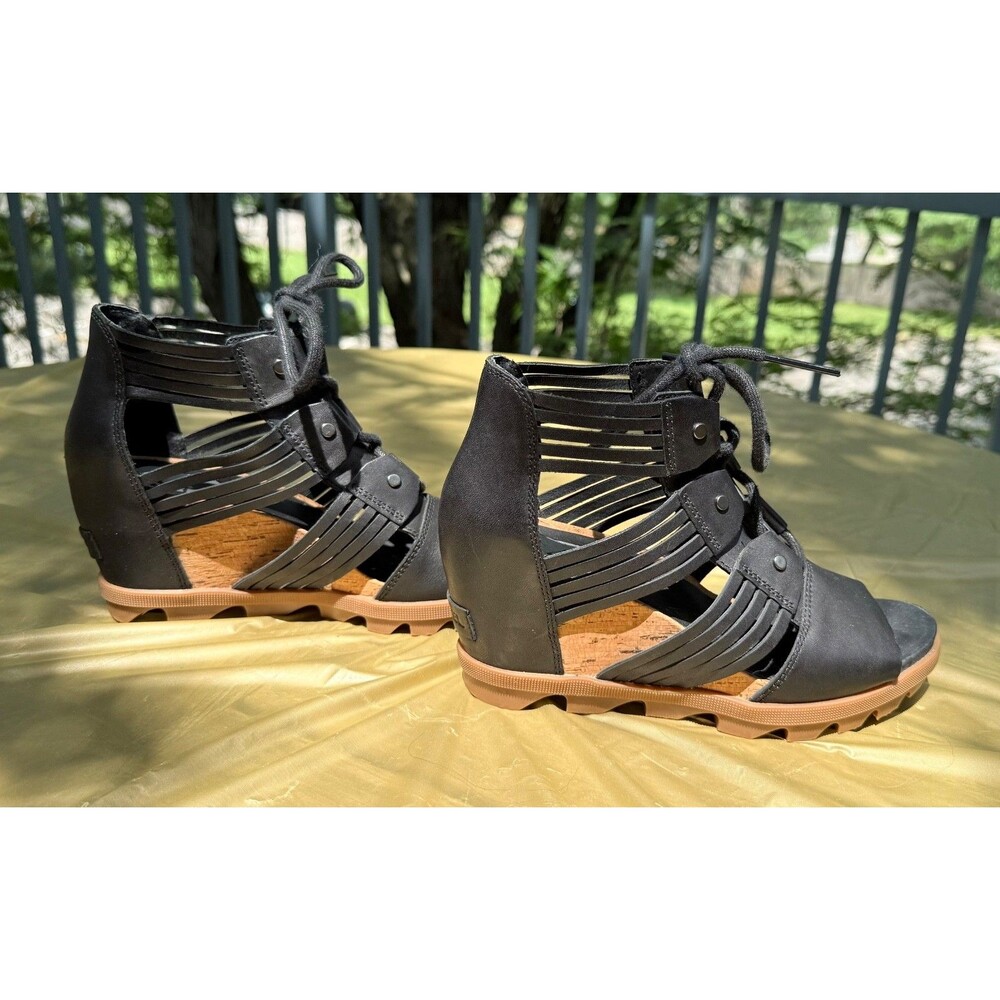 SOREL Women’s Joanie Lace Up Wedge Gladiator Sandals Size 7 In Black